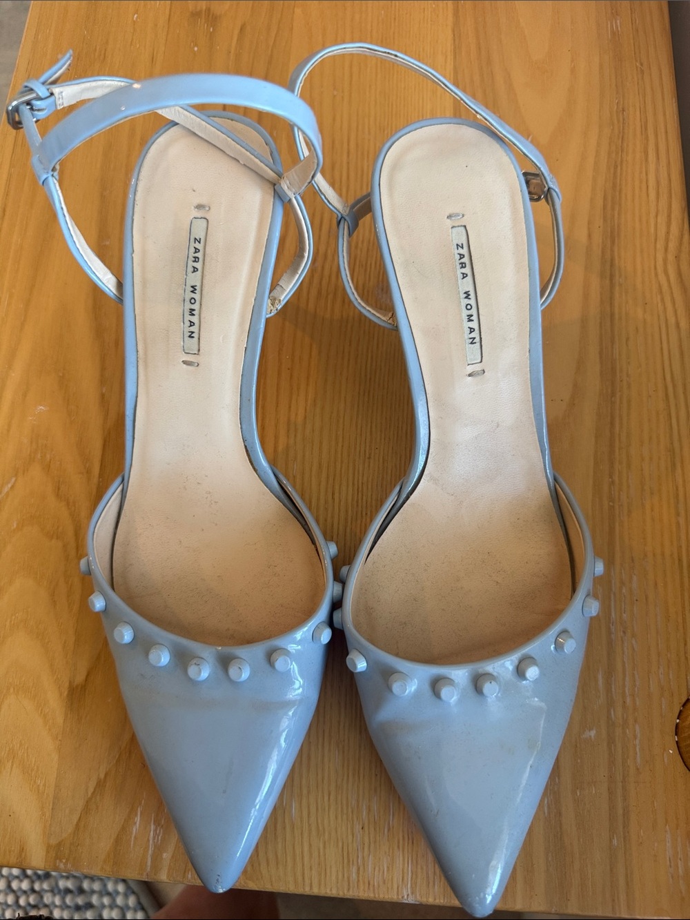 Zara Pointed Toe Studded Ankle Strap Pumps in Light Blue 40 fits 9